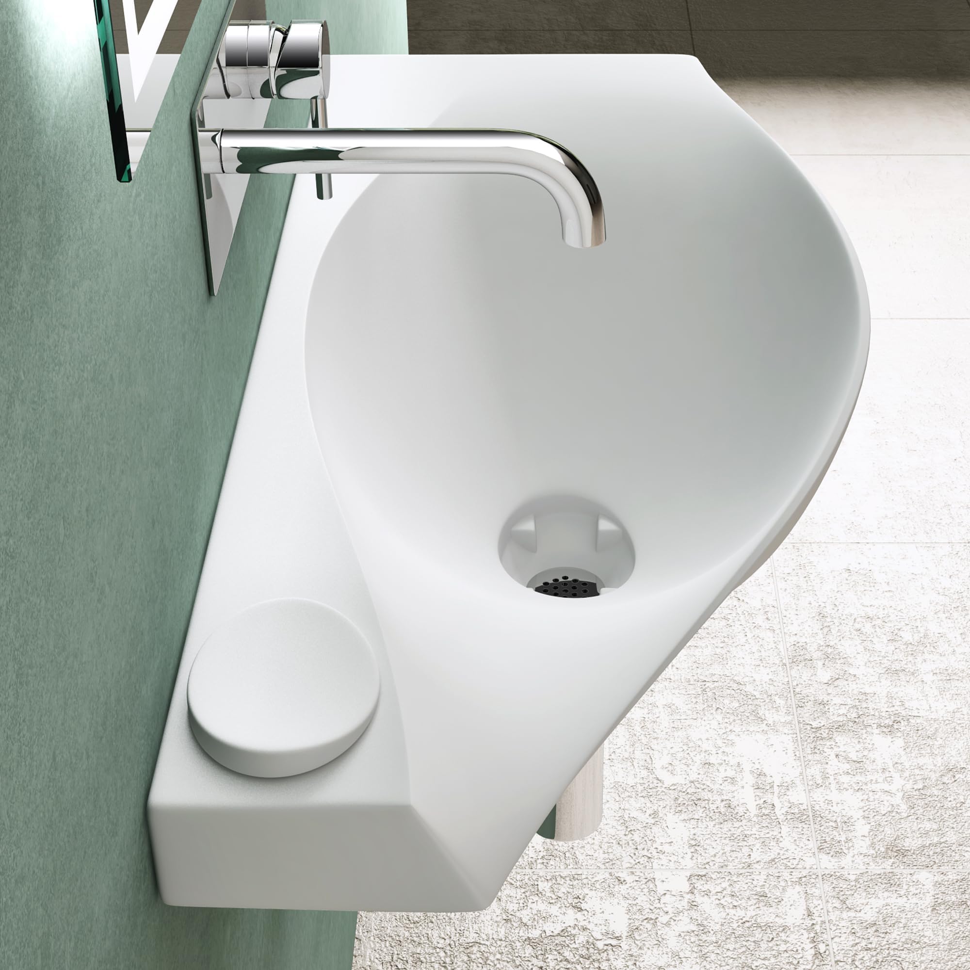 Mai & Mai Lavabo Suspendido 80x37x22 cm – Blanco Mate, Mármol Fundido, sin Orificio para Grifo, con Tapa de Desagüe, Col816