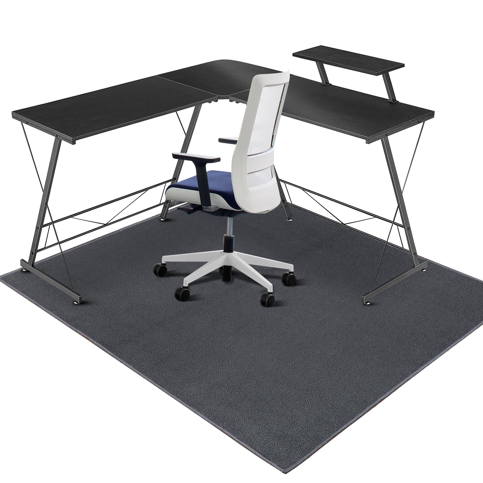 Large Chair Mat for Hard Floor, 63"x51" Office Chair Mat for Hard Surface, Flannel Fabric Chair Mat for Hardwood Floors, Protector Floor Desk Rug for Home Office - Protect Your Floors in Style (Grey)