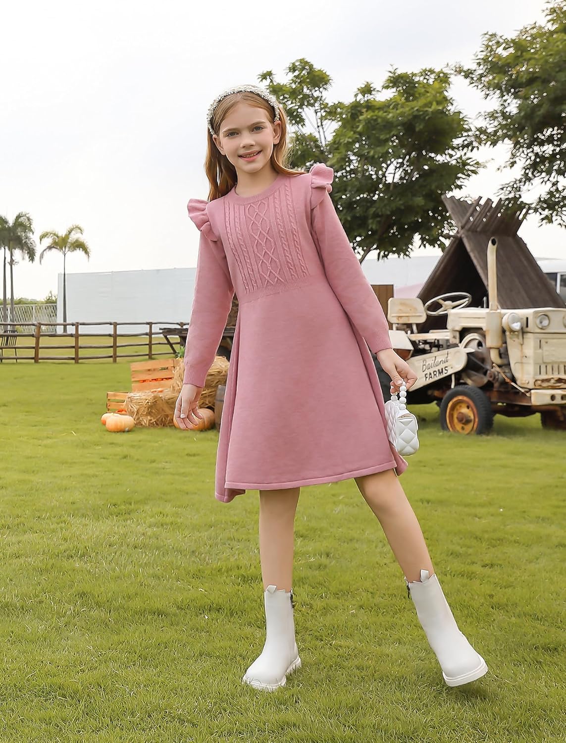 Girls Sweater Dress Fall Winter Long Sleeve Cable Knit Pullover Midi Dresses 5-14Y - Image 4