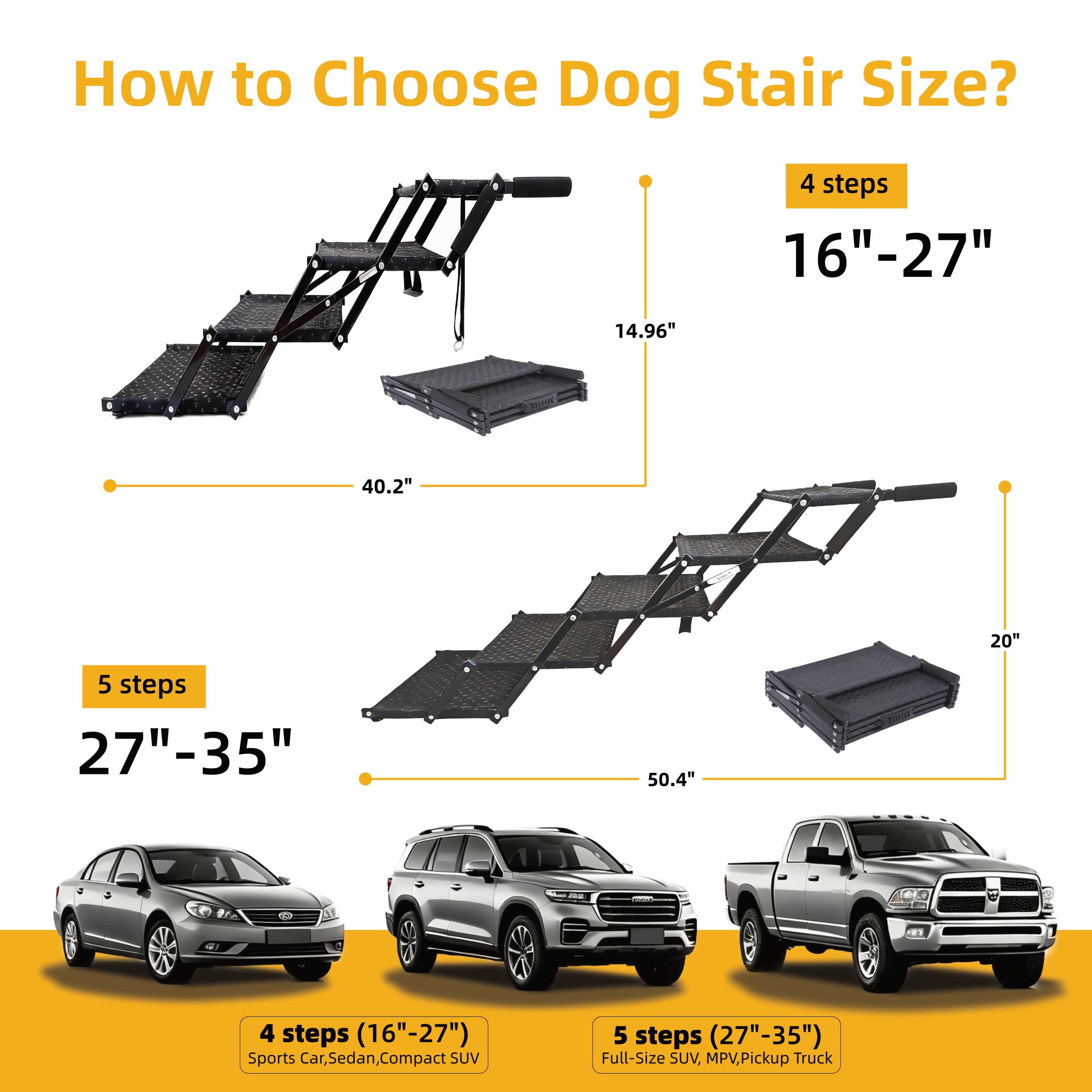 Scala per cani a 5 gradini pieghevole con superficie antiscivolo, gradini portatili per cani, per auto, SUV e camion, supporta fino a 113,4 kg
