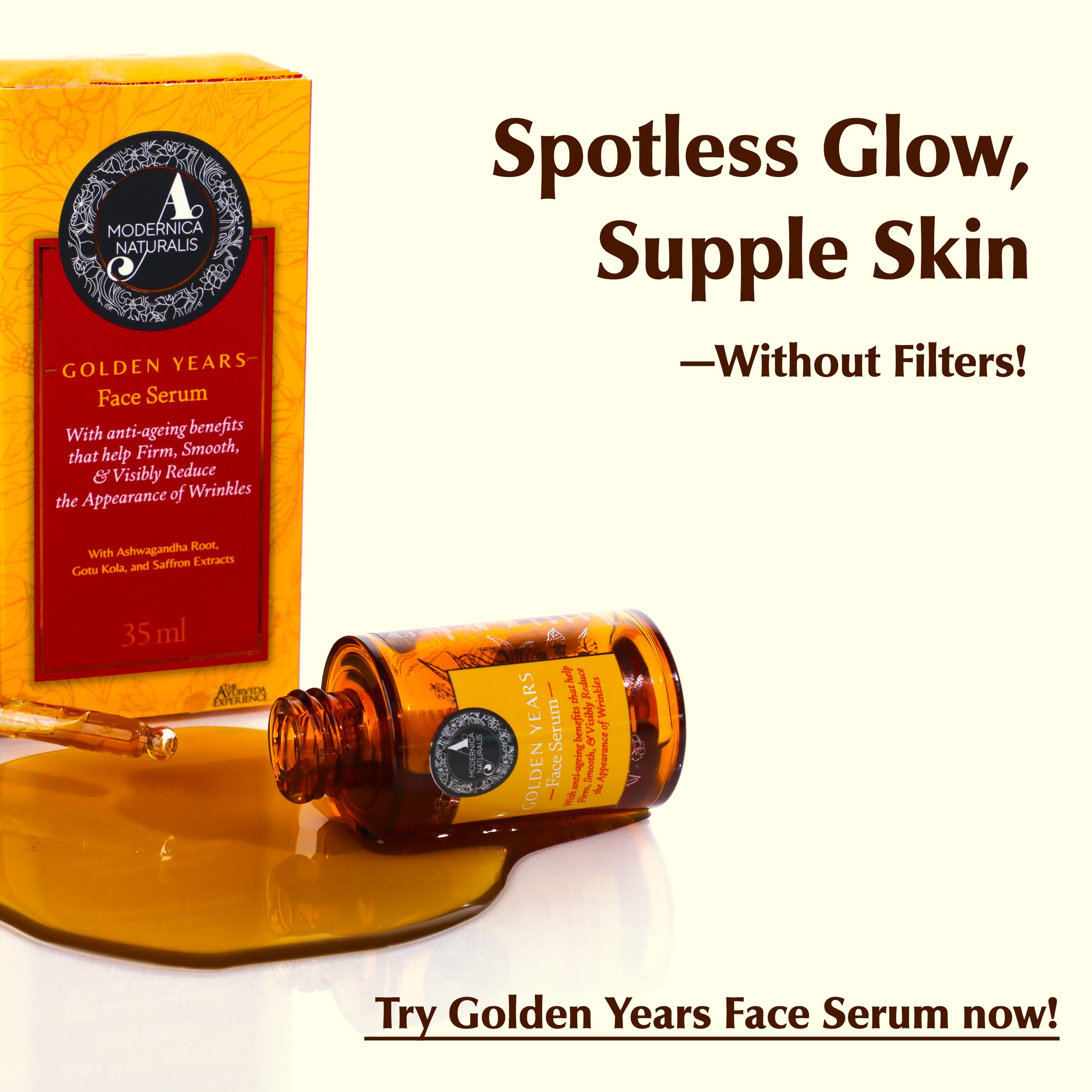 A.Modernica Golden Years Gesichtsserum | Hilft das Erscheinungsbild von Pigmentflecken, Altersflecken und feinen Linien zu verbessern | Mit Ashwagandha, Safran & Niacinamid | Dermatologisch getestet |