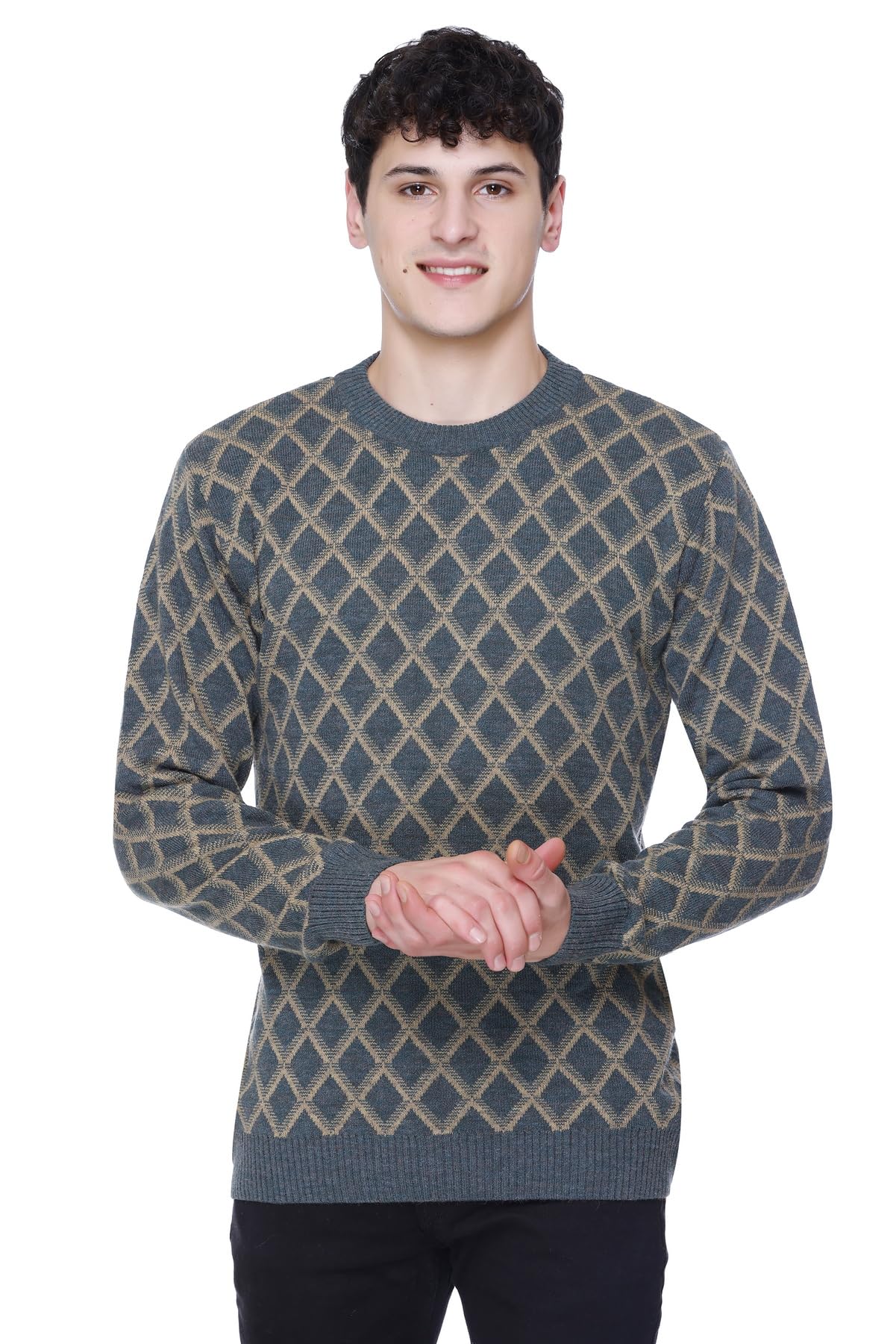 aarbee Woollen Full Sleeve Turtle Neck Argyle Sweater for Men
