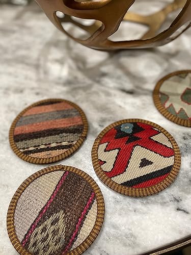 Miniatura 6 de Kilim - Juego de posavasos de tela, posavasos de tela, juego de posavasos de tela, Kilim turco auténtico, tela única, hechos a mano, posavasos