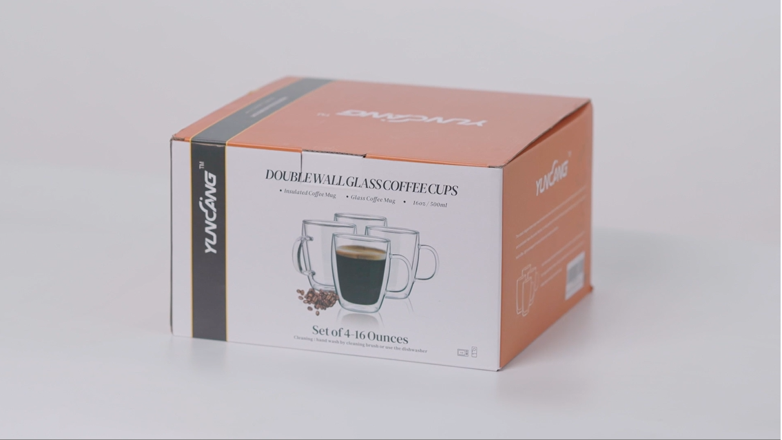 Set Di 4 Tazze Da Caffè In Vetro Borosilicato A Doppia Parete Yuncang - 350 Ml - Per Cappuccino, Latte E Bevande Calde/fredde