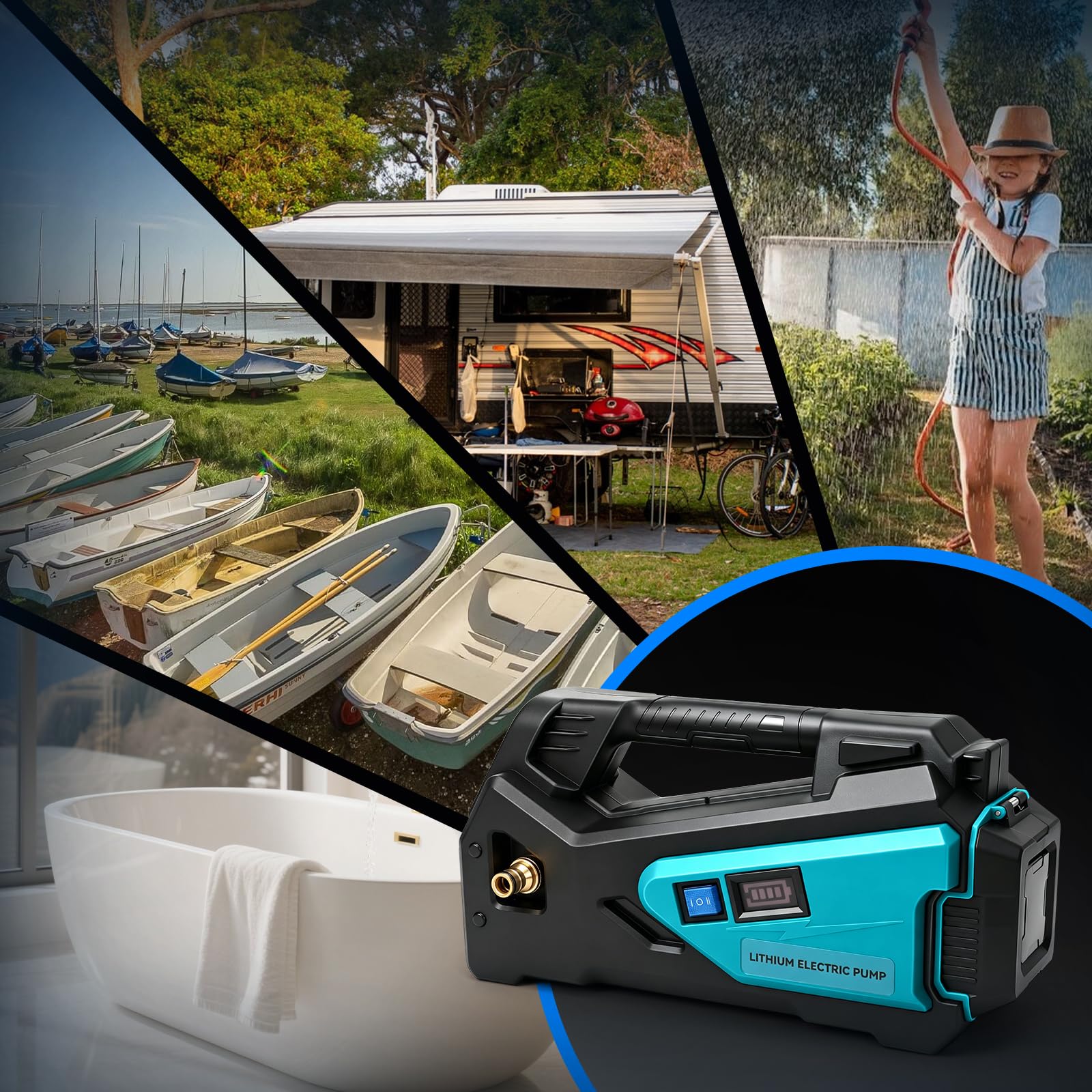 Selbstansaugende Wasserpumpe kompatibel mit Makita 18V Akku, 1/4HP 300GPH kabellos tragbar mit Schlauchset, geeignet für Wohnmobil, Boot, Camping & Garten (ohne Akku)