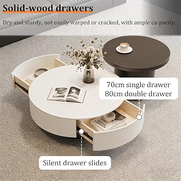 Rock Slab Circle Coffee Table Set, Luxury Tables For Living-Room, Nesting Tables With Thicken Leg,Coffee Table Round With Storage(Black-2,80cm)