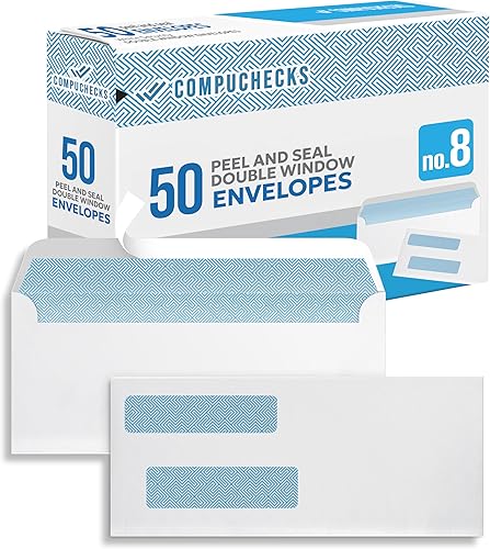 Miniatura 10 de Sobres de correo de seguridad autosellados de doble ventana para negocios, para papel de cheques de computadora y libros rápidos, sobre seguro con a