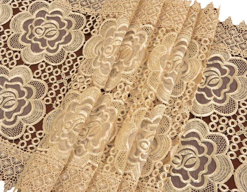 Extral Long Beige Lace Table Runners Embroidered Rose 16 × 156 Inch