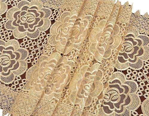 Miniatura 3 de Camino de mesa de encaje bordado en color beige de gasa translúcida