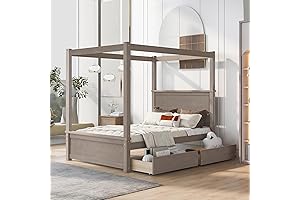 Full Size Canopy Bed with Storage Drawers - Wood Canopy Bed with...