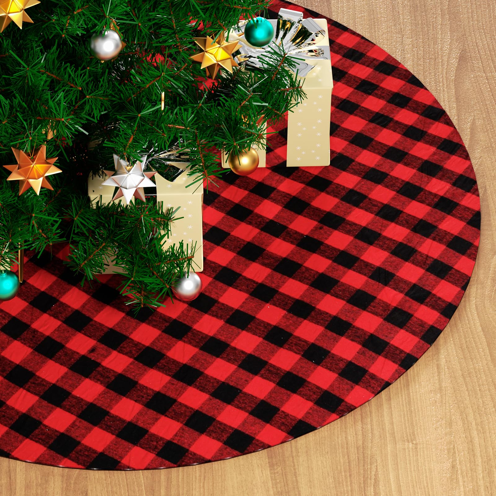 MoNiBloom35 Inch Red and Black Plaid Christmas Tree Skirt Festive Tree Skirt Decor for Xmas Holiday Non-Woven Fabric Tree Ornaments Christmas for Christmas Home Party Decoration