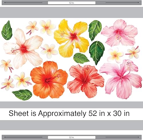 Miniatura 2 de Calcomanía de pared de acuarela de hibisco tropical y plumeria, mural de pared de flores hawaianas tropicales por Chromantics