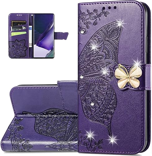 Miniatura 8 de Funda tipo cartera para Samsung Galaxy A13 5G, diseño de mariposa de piel sintética con cierre magnético y tarjetero para Galaxy A13 5G Rhinestone