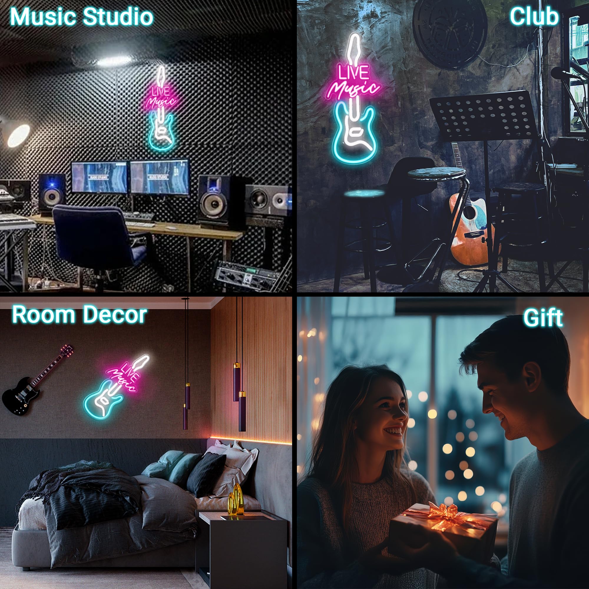 Kavaas Insegna al neon con musica dal vivo per decorazione da parete, a forma di chitarra a LED, per studi musicali, bar, camera da letto, feste, grotta degli uomini, ottimo regalo per gli