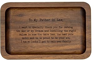 MUUJEE Engraved Wooden Rectangular Ring Dish for Father of the Groom