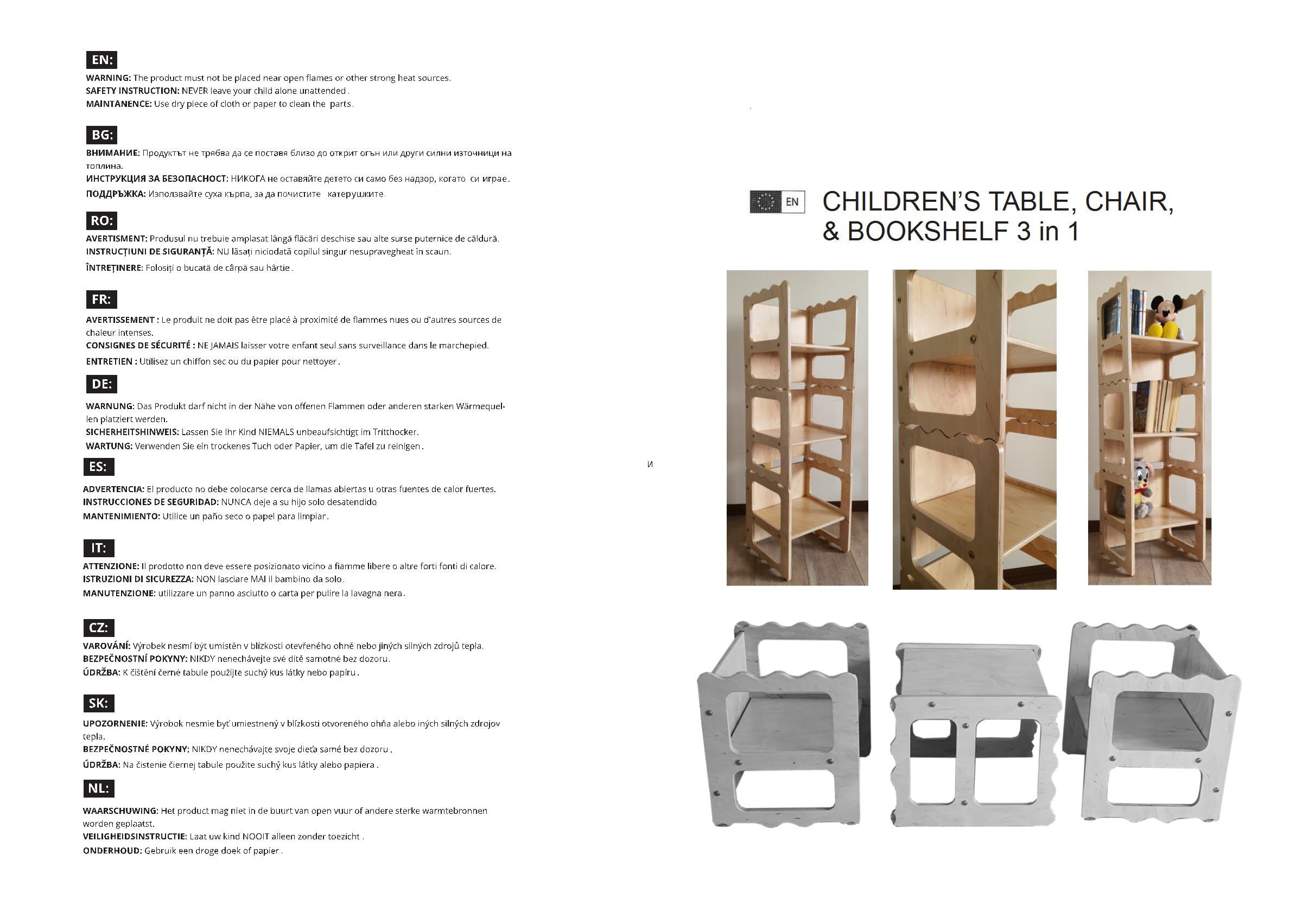LATRANS Tabouret réversible pour enfants - Chaise avec 3 hauteurs d'assise - Tabouret multifonction en bois pour bébé (1)