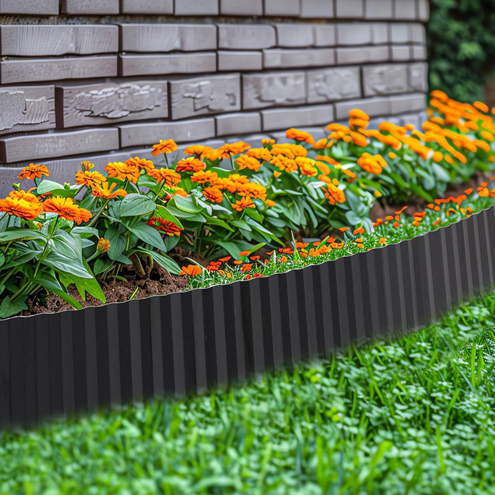 Borde De Jardín De Acero Corten Flexible - 20 Piezas 107.5L X 20cmH, Para Delimitar Césped, Caminos Y Parterres