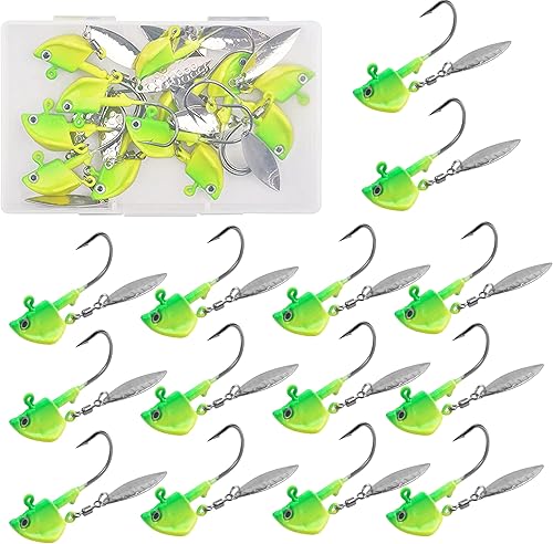 16 piezas de cabezas de calar de pesca con hoja de sauce Swimbait, gancho debajo de las plantillas giratorias para pesca de lubina, 14 onzas, 38