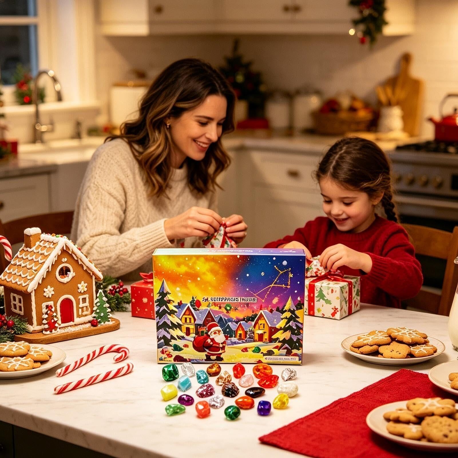 Calendario de Adviento Mineral Natural 24 Días para Niños y Niñas, Navidad