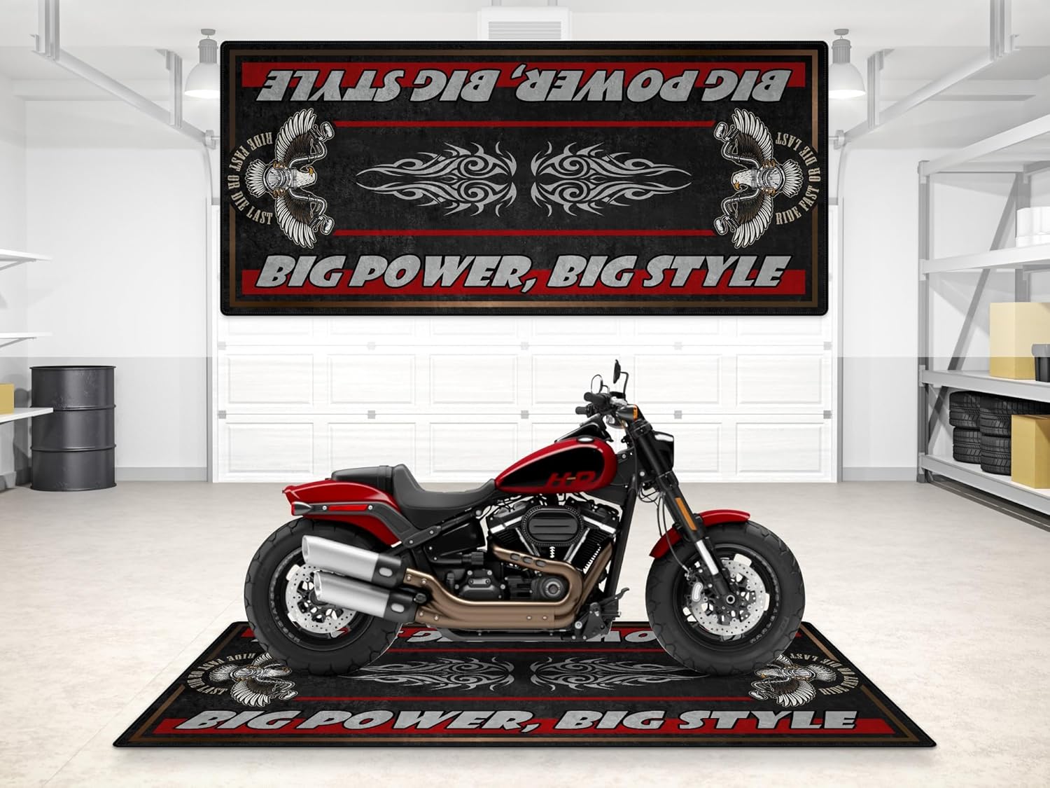 Parking Mat Big Power, Big Style Design for Chopper and Custom Motorcycles, Display, Pit Mat, Washable Non-Slip Garage, Showroom Rug (Gray Haze, Size 1 : 86.6 x 39.4/220 x 100 cm)