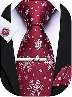 Barry.Wang Christmas Ties for Men Xmas Holiday Neckties Pocket Square Cufflinks Set Party Vacation
