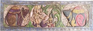 Mogul Interior Wall Hanging Vintage Hand Carved Ganapati Blessing Posture, Living Room Headboard Bohemian Decor