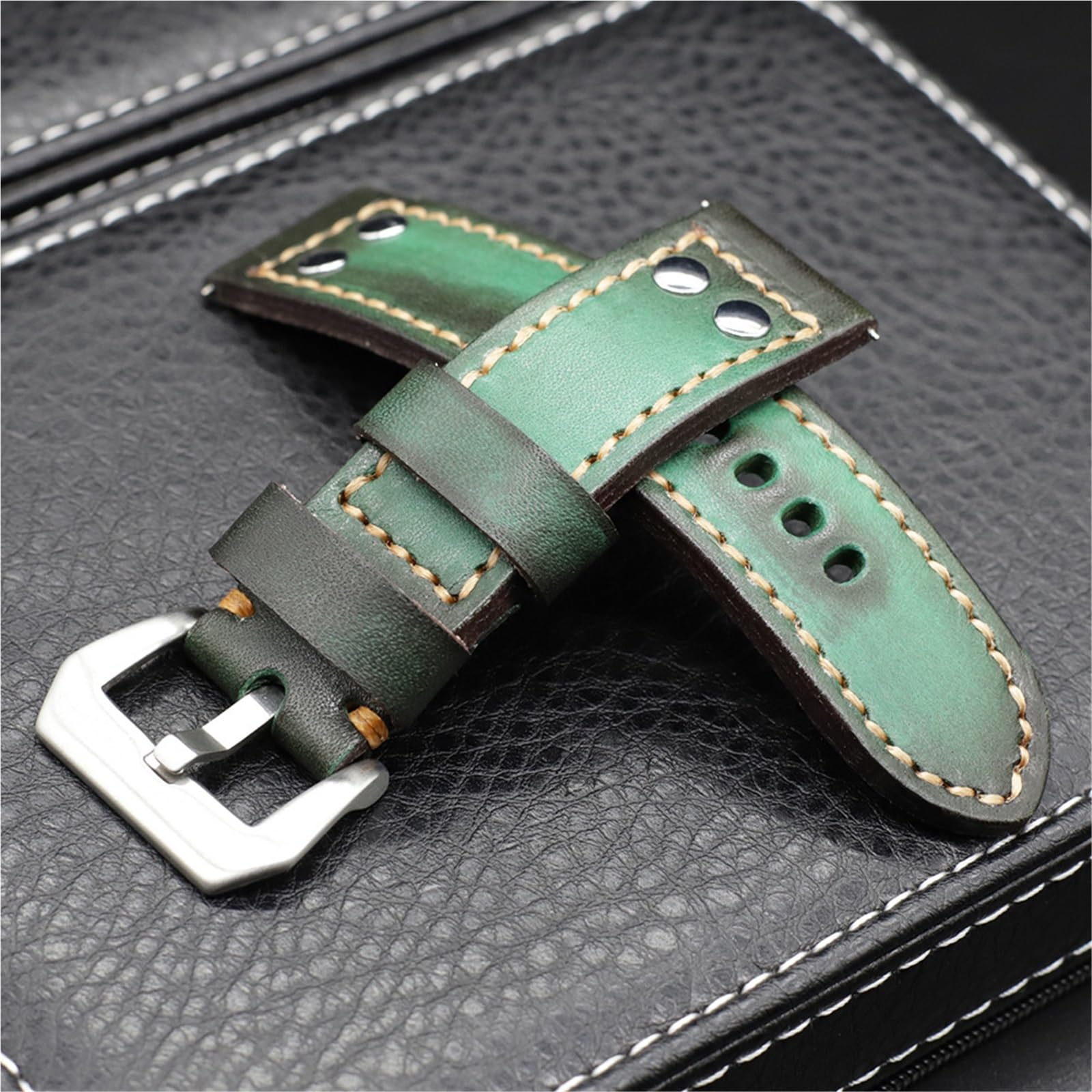 Cinturino per orologio in pelle vintage spesso 24 mm, cinturino casual retrò fatto a mano, vera pelle bovina da 4 mm