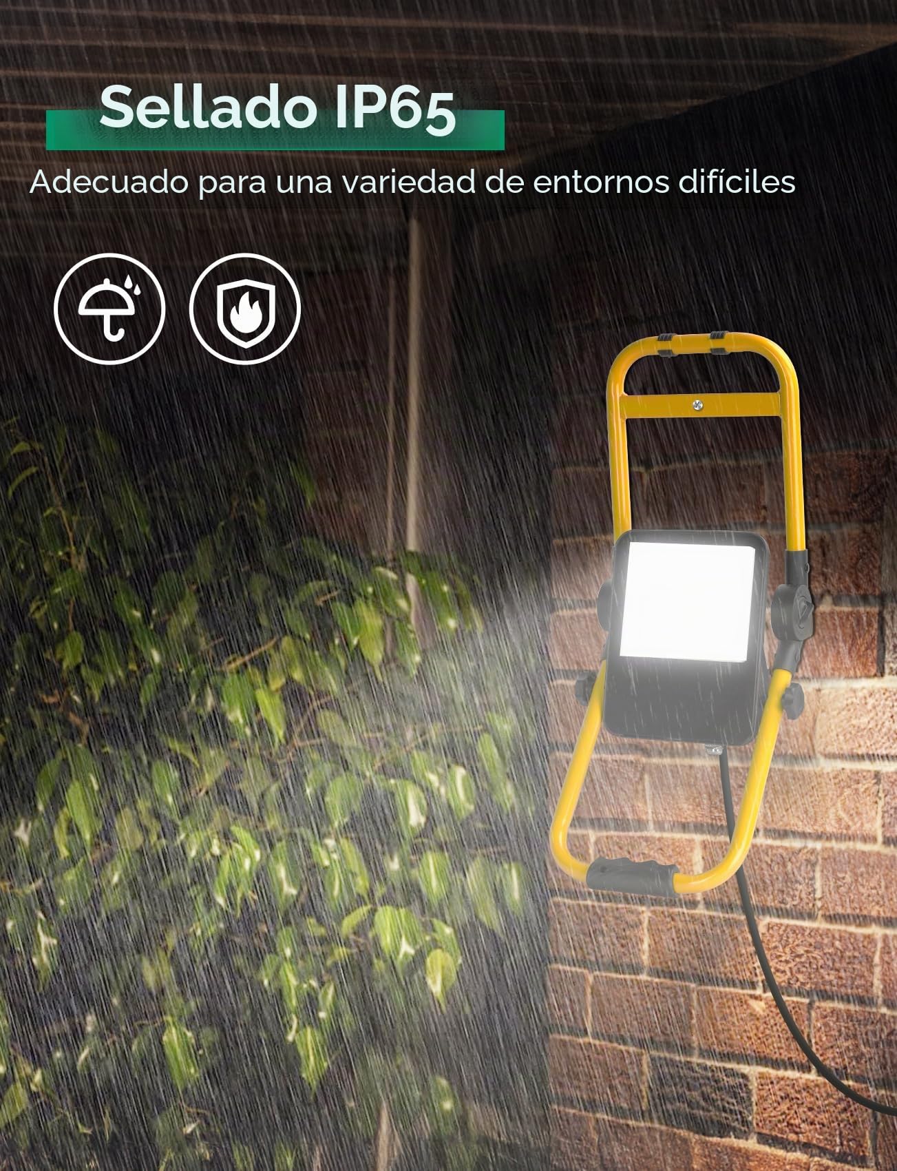 Aigostar Foco de Trabajo LED 50W 4500LM Foco LED Portátil con Enchufe, IP65 Impermeable Soporte plegable, para Uso en Interiores y Exteriores, para Obra, Taller, Garaje,6500K Luz Blanca, 2 pcs