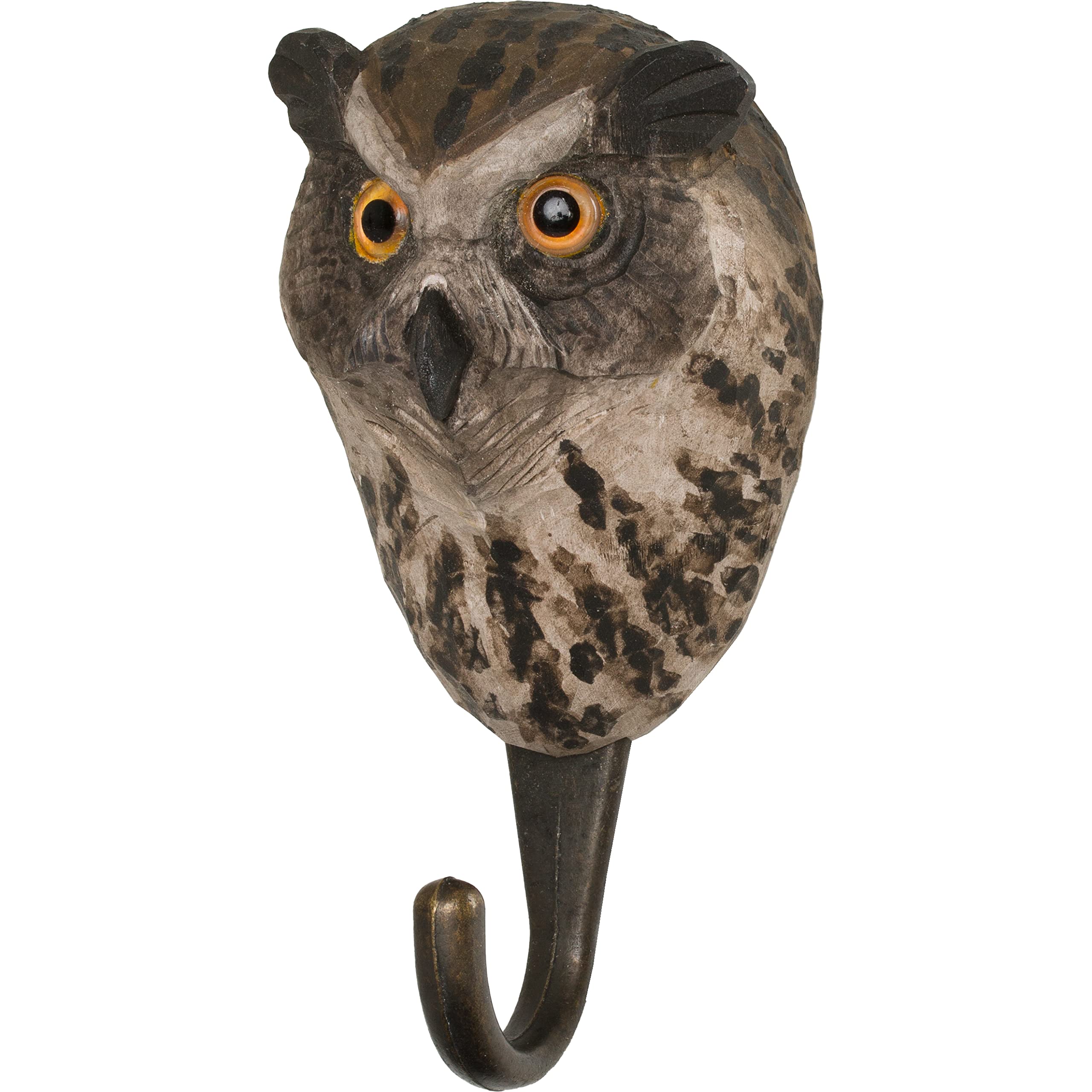 Hand-Carved Eagle-Owl Hook, Sturdy Indoor/Outdoor Wood Wall Hook with Artisanal Life-Like Figurine, Easy-to-Install, Designed in Sweden