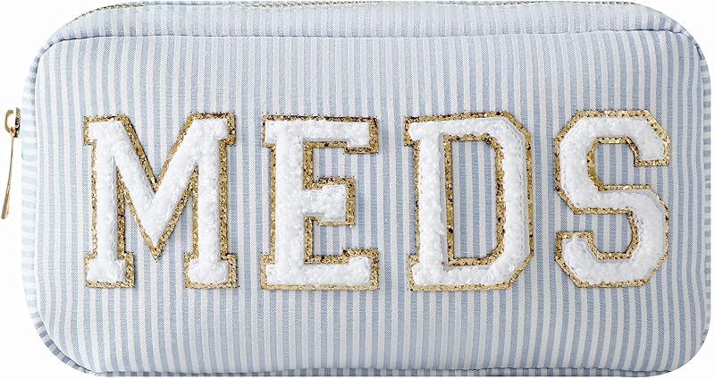 Necessaire de maquiagem uekeboag em chenille com zíper, padrão Meds, cor 03Blue Meds
