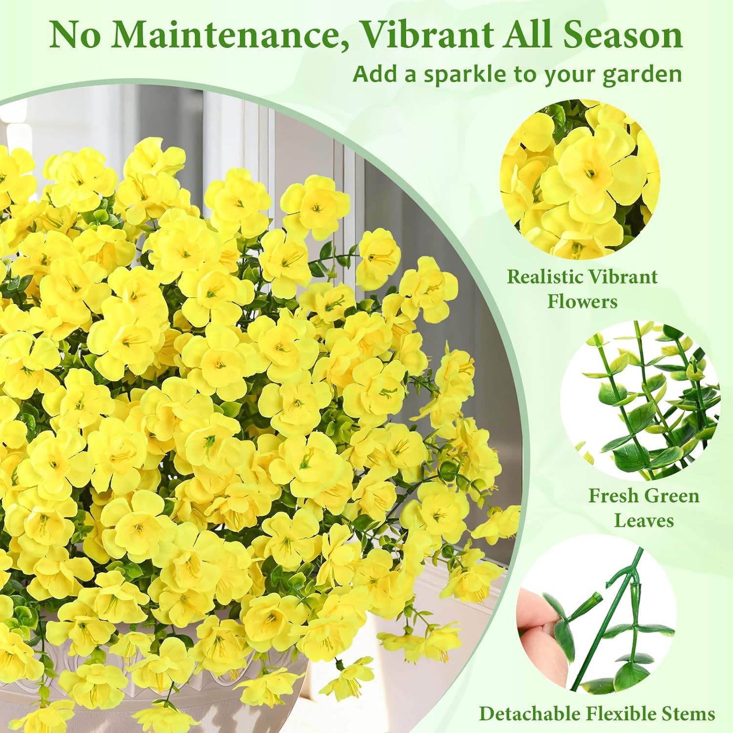 MARTINE MALL 12 Bundles Look Real Artificial Flowers for Outdoors, Realistic Fake Outdoor Flowers, UV Resistant Silk Flowers for Outside Faux Flowers Plants for Outdoor planters Porch, Yellow