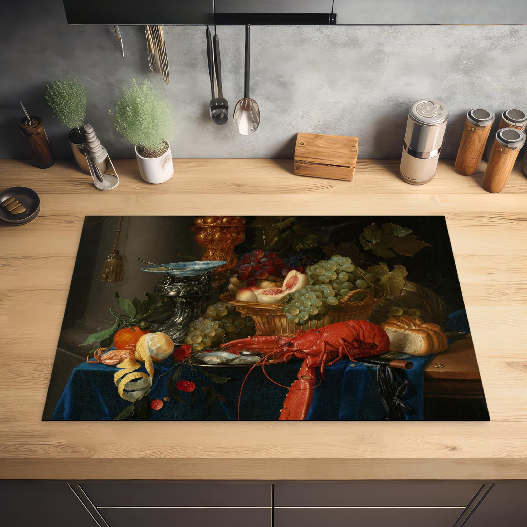 MuchoWow Inductiebeschermer - Inductie mat - Vinyl - Stilleven met een gouden bokaal - Schilderij - Oude meesters - 80x52 cm - Inductie beschermer