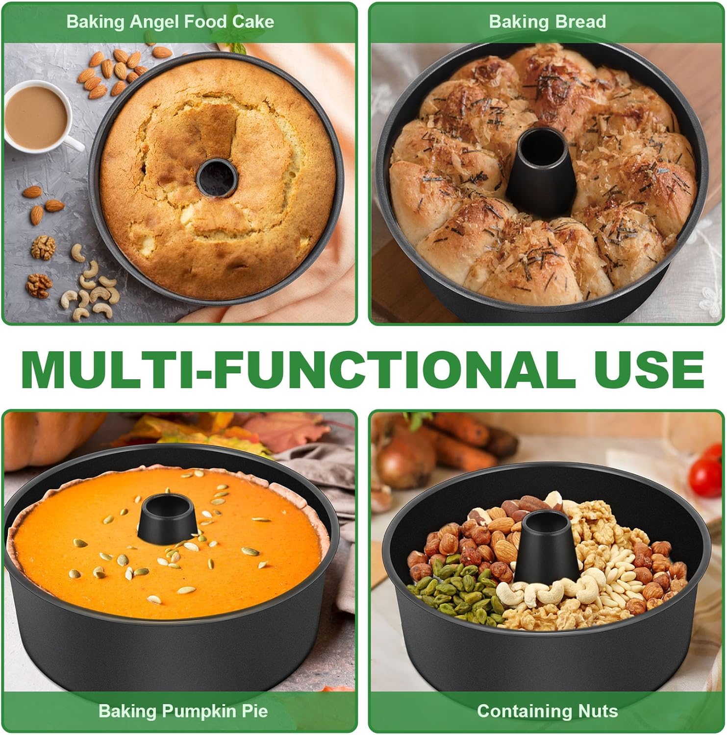 P&P CHEF Angel Food Cake Pan, 10 Inch Cake Pan Round Baking Tube Tin for Baking Pound Cakes, Conical Hollow & One-piece Design, Stainless Steel Core & Heavy-duty, Oven Safe - Black - Image 6