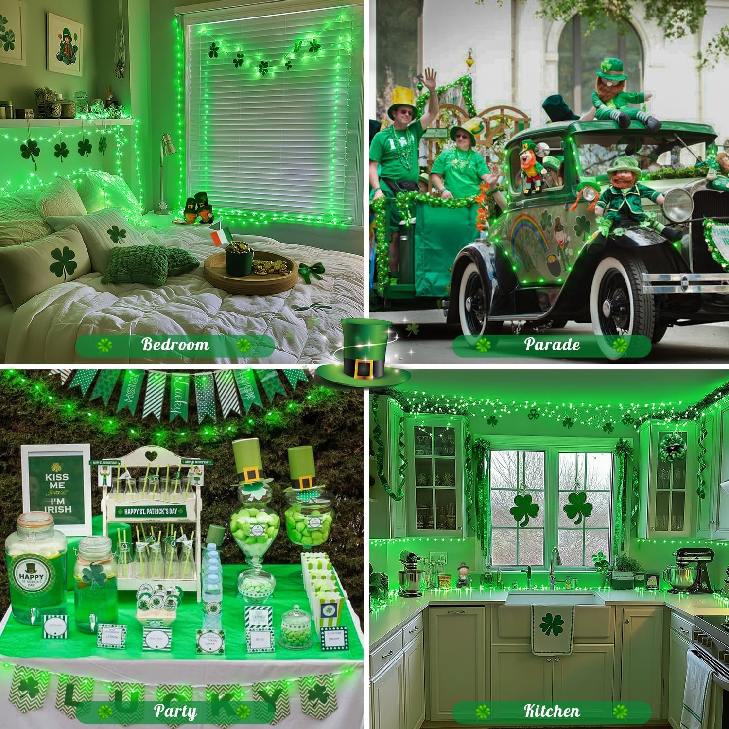 JMEXSUSS 4 Pack 50 LED Green Fairy Lights Battery Operated: 16.1ft Christmas Fairy Lights Indoor Outdoor Waterproof Green St Patrick's Day Lights for Bedroom Garden Party St Patrick's Day Decorations - Image 4