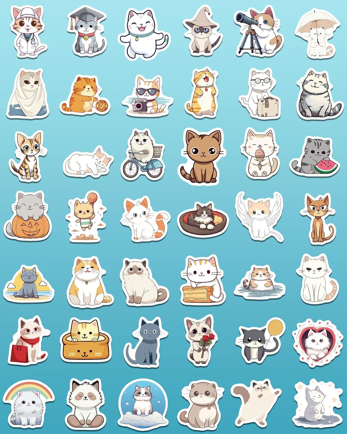 100 Pcs Cute Cat Stickers for Kids, Kawaii Cat Party Favors & Decorations, Gifts for Girls Boys Women Men, Waterproof Stickers for Water Bottle Laptop Scrapbook