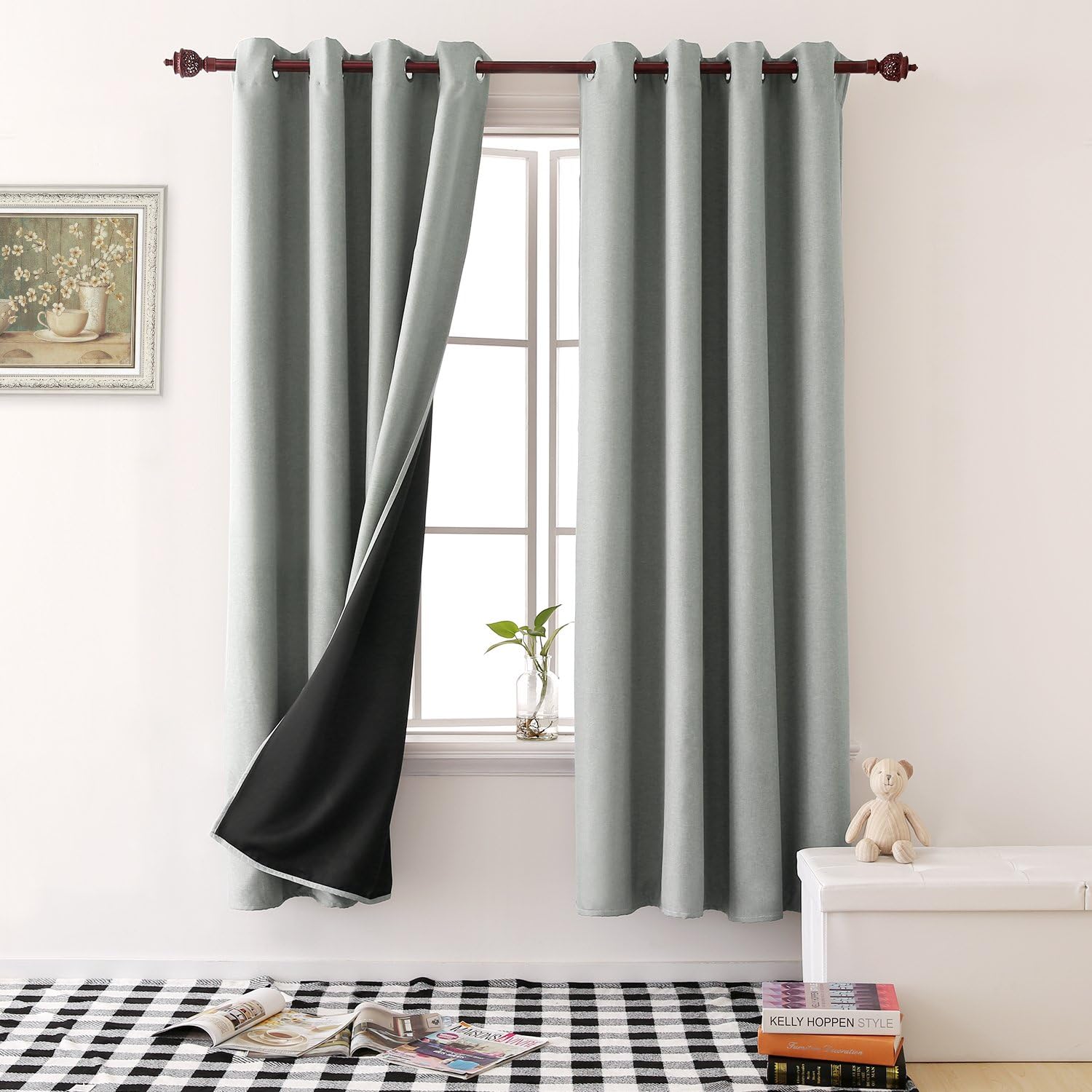 Deconovo Blackout Curtains 84 Inches Long with Black Linner, Energy Efficiency Window Drapery Grommet Curtains for Living Room - Light Grey, 2 Panels