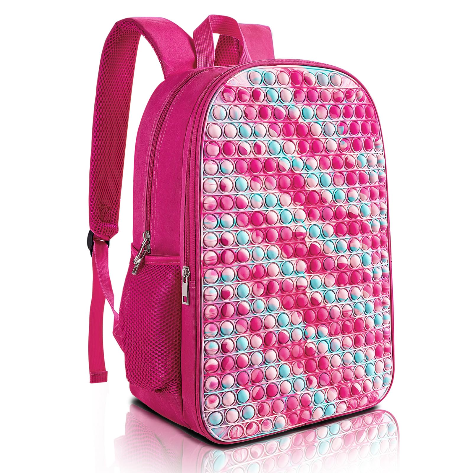 CNRYRIOLarge Pop Fidget Backpack Pop It School Backpack 16" Girls and Boys 1-12 Years Adjustable Straps Waterproof, Girls Pink