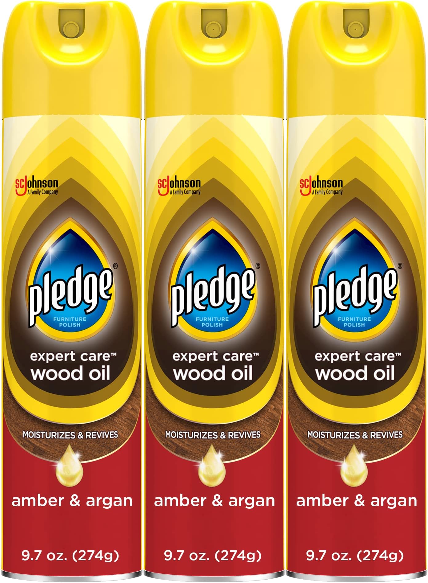 Moisturizing Wood Oil, Furniture Reviving & Protecting Conditioner and Dusting Spray, Revitalizes Wood, Sealed Leather & Laminate, Made with Mineral Oils - Amber & Argan Scent, 9.7oz, Pack of 3