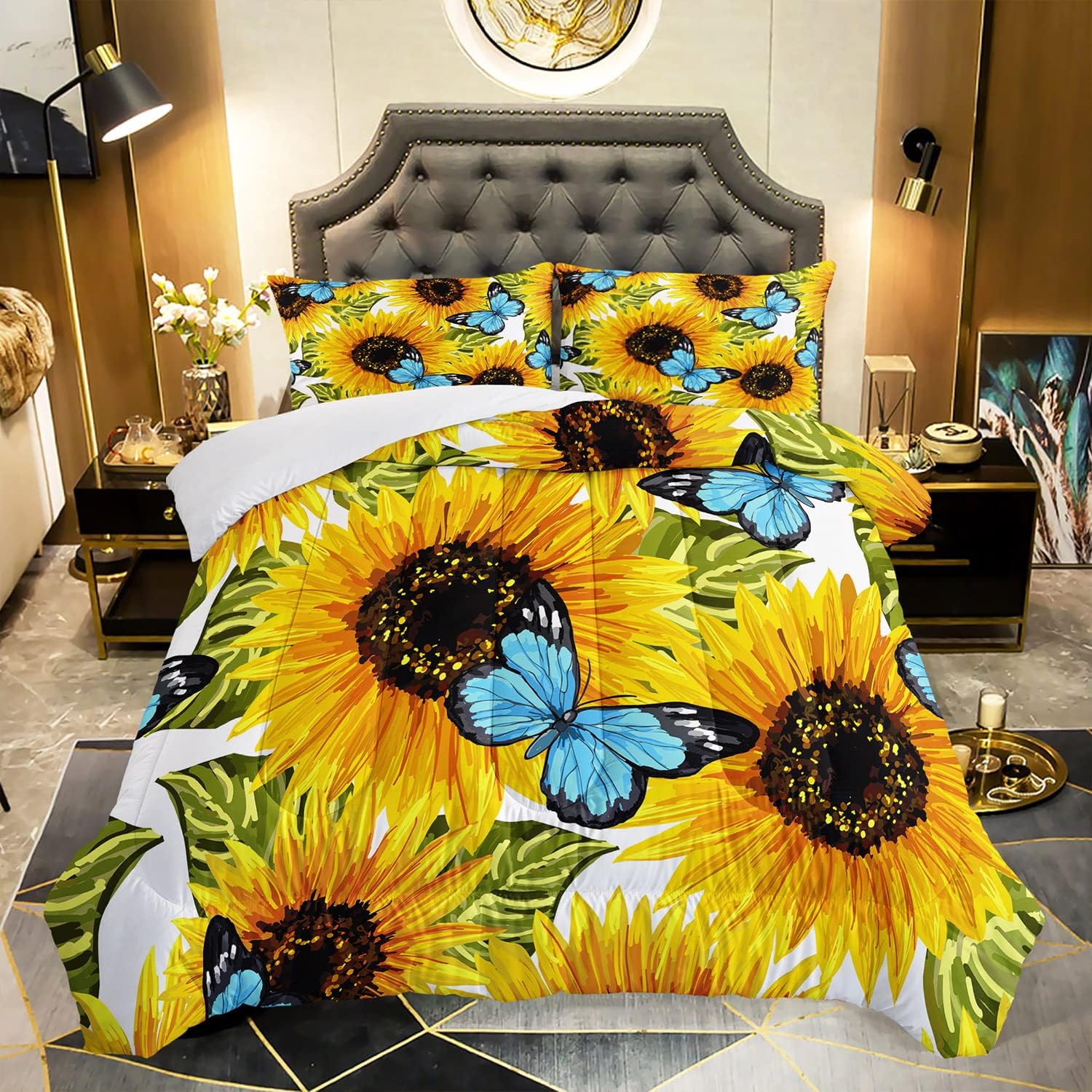 AILONEN Sunflower Comforter Set, Yellow Floral Sunflower