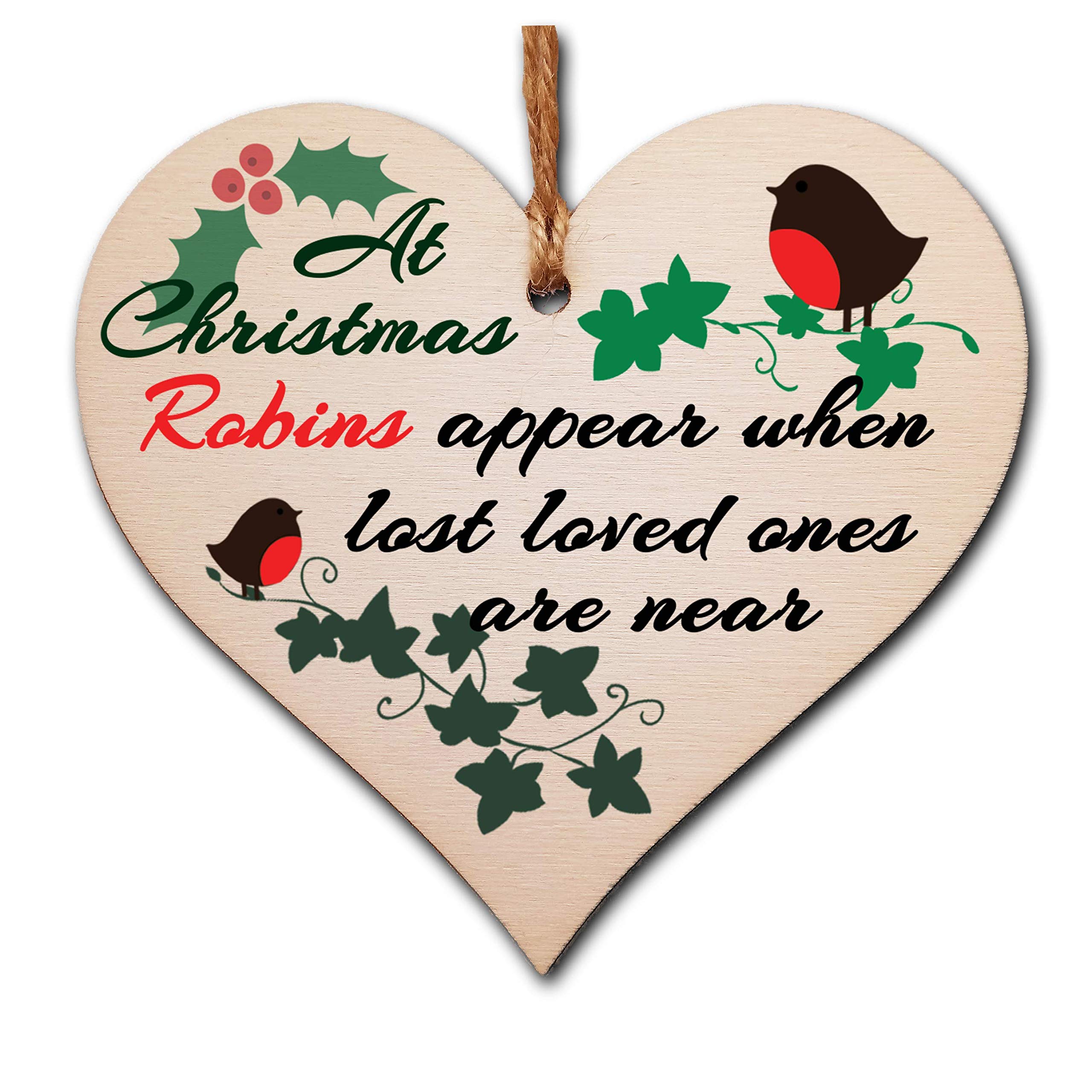 The Plum Penguin Brown Handmade Wooden Christmas Hanging Heart Plaque Gift Robins Appear When Loved Ones Are Near Sentimental Gift Of Rememberance