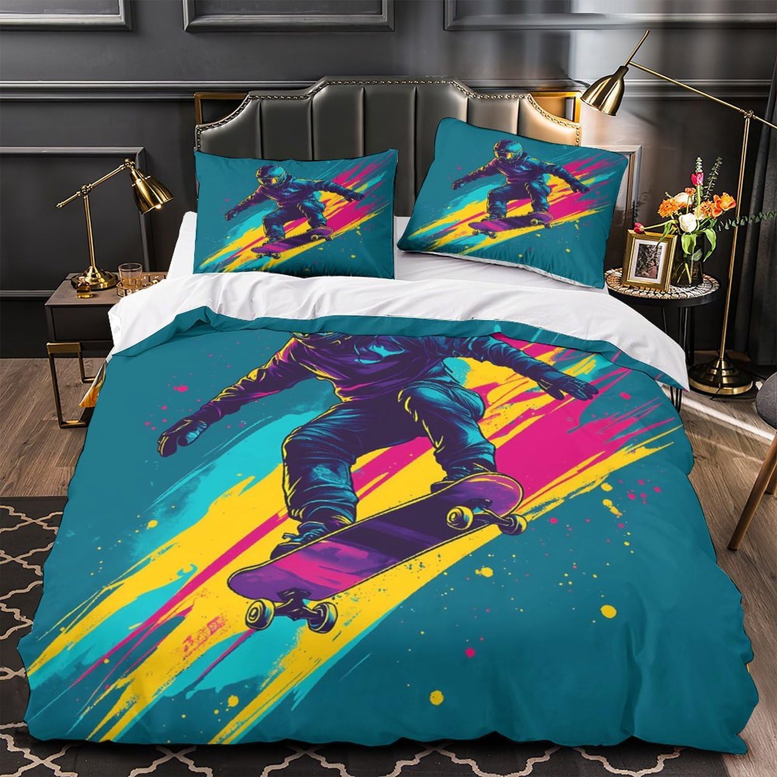 Housse de couette 140x200 skateboard imprimé 3D, le cadeau idéal pour ado et enfant
