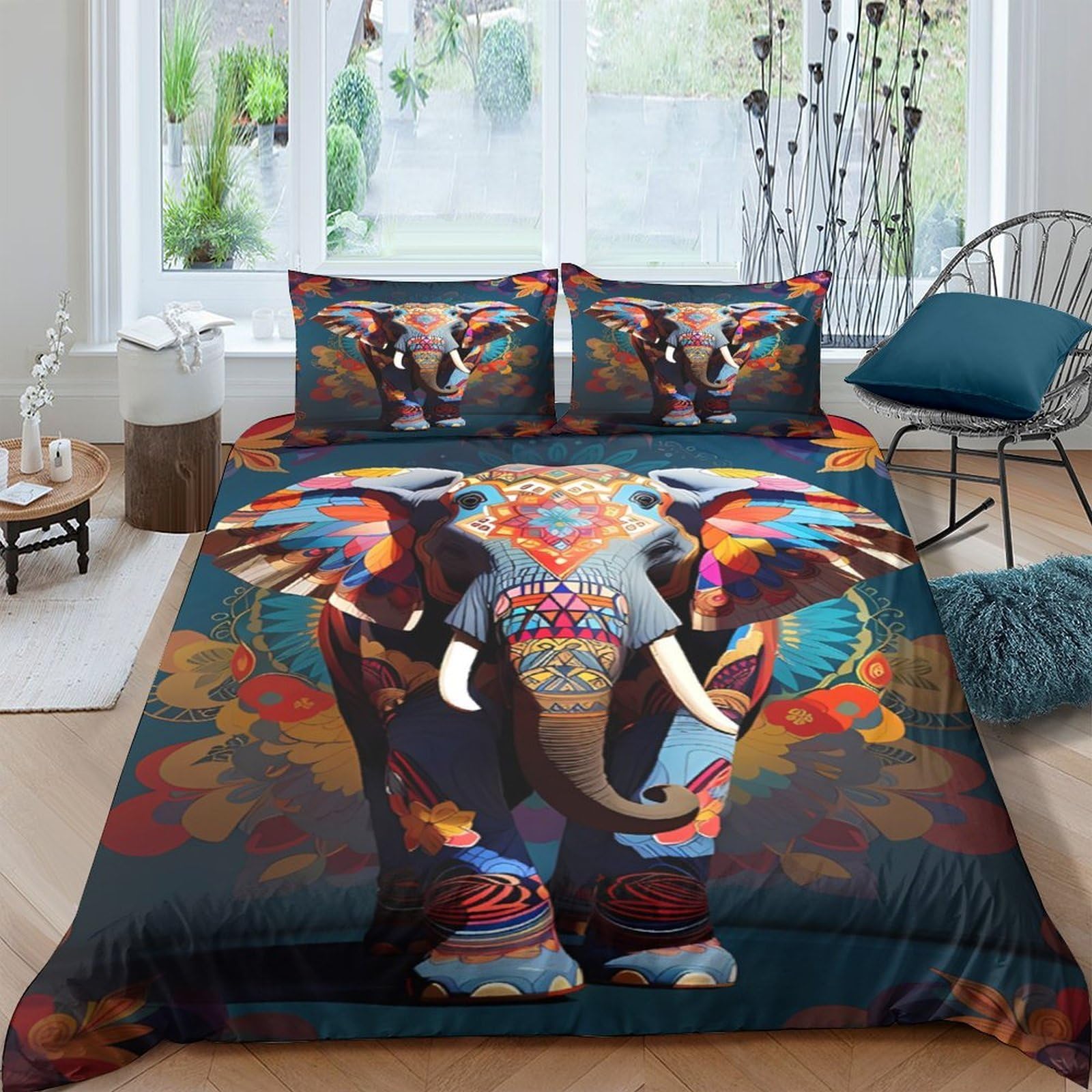 Ctjqhvkz Style-10 3D Printed Colorful Elephant Fitted Sheet Microfiber Soft Breathable Tribal Art Bed Cover For Bedroom Dorm Decor Single（135X200cm）