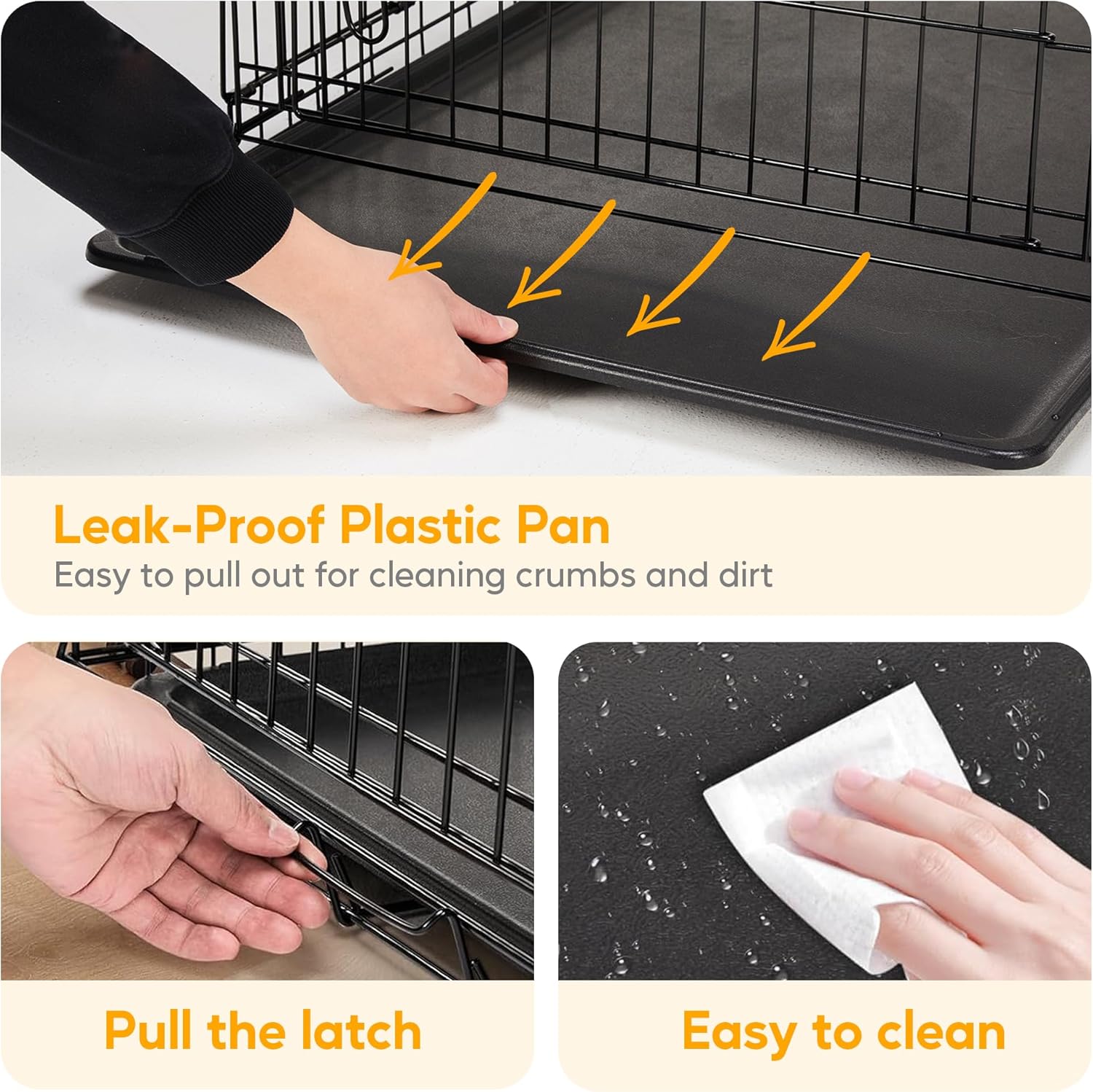 HealSmart 36 Inch Medium Dog Crate with Divider, Double Door Folding Metal Wire Cage with Leak-Proof Plastic Tray, Portable Pet Kennel for Indoor, Outdoor and Travel, Black