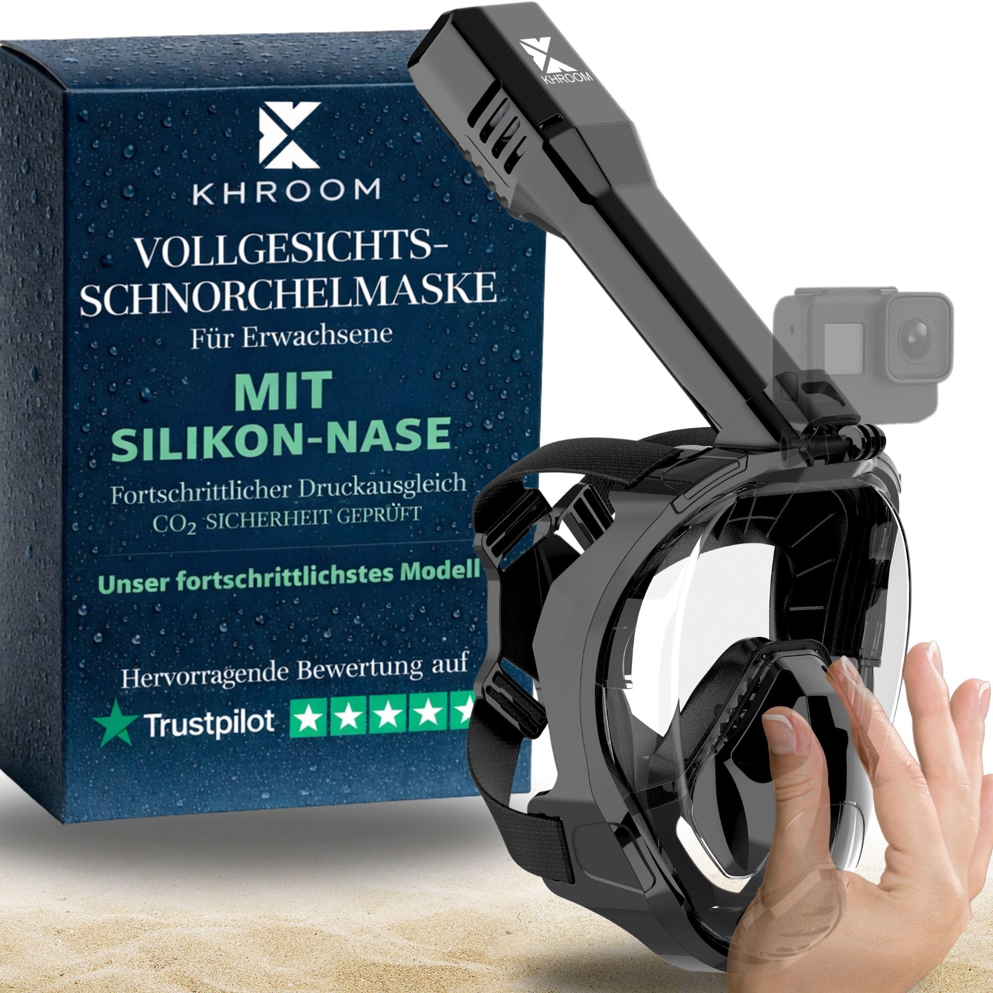 Khroom Schnorchelmaske mit Druckausgleich Erwachsene Seaview Pro Plus | CO2 sicher - bekannt aus Höhle der Löwen - Vollgesichtsmaske mit Silikonnase