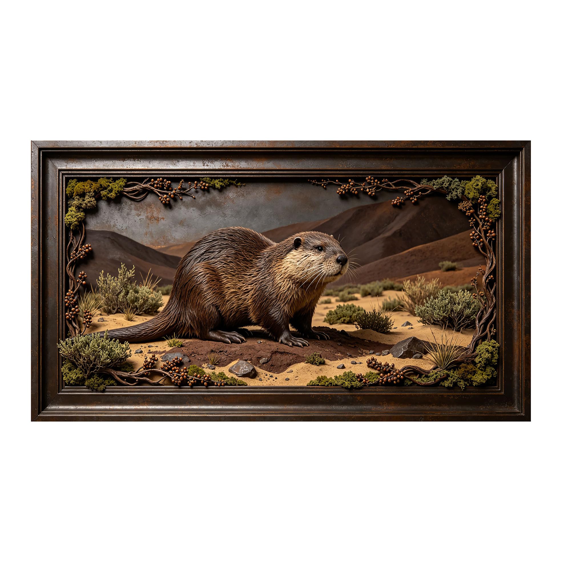 Yzpallescene 3D 3D Framed Wall Art 50cm×90cm River Otter Wildlife Desert Landscape Realistic Large Size SelfAdhesive Removable Wall Decor Prints Artwork for Living Room Bedroom Office