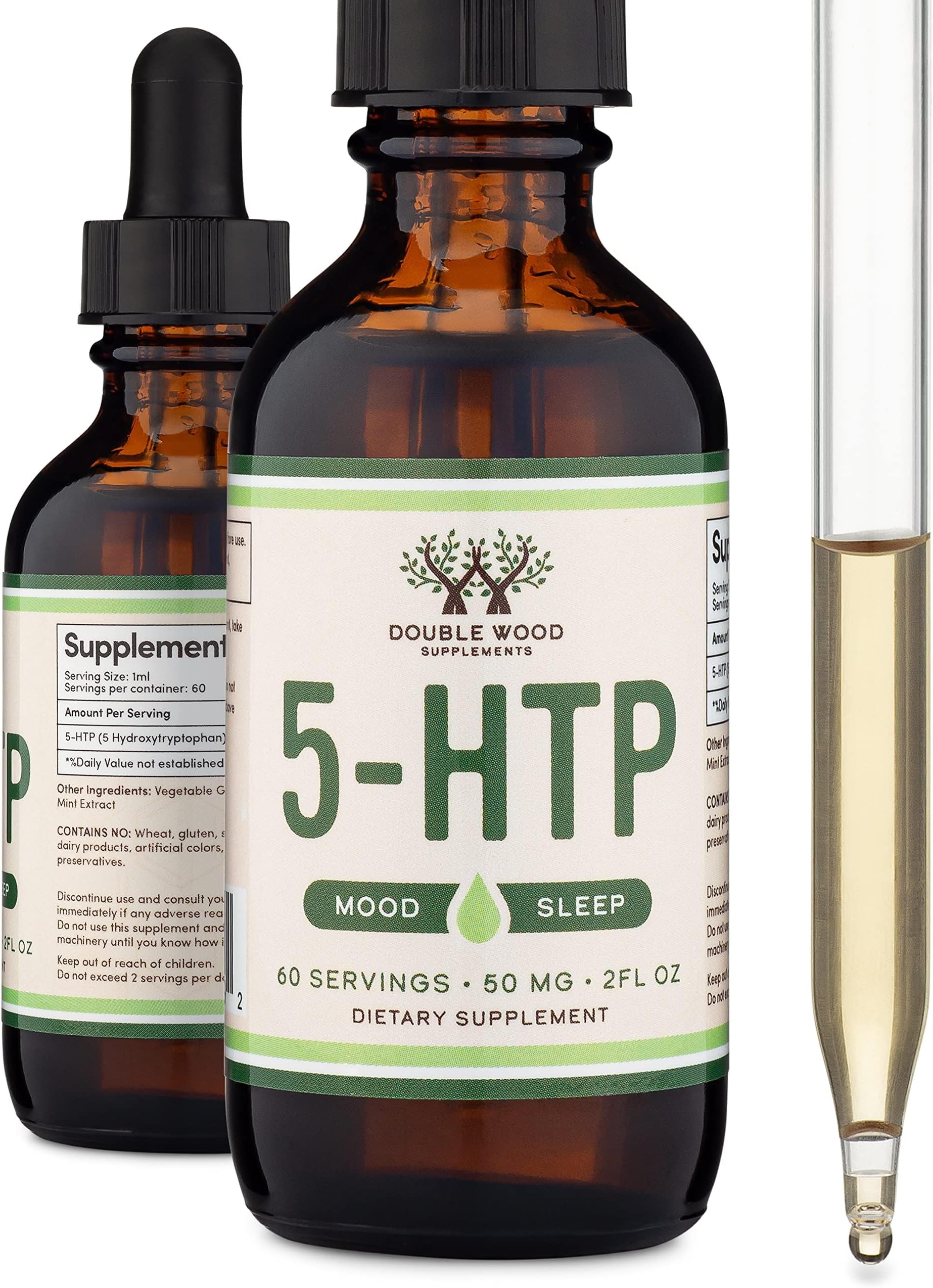 5HTP Liquid Drops - More Absorbable and Effective Than 5 HTP Capsules (60 Servings of 50mg 99%+ 5-HTP) Serotonin Supplement for Mood, Sleep, and Relaxation by Double Wood