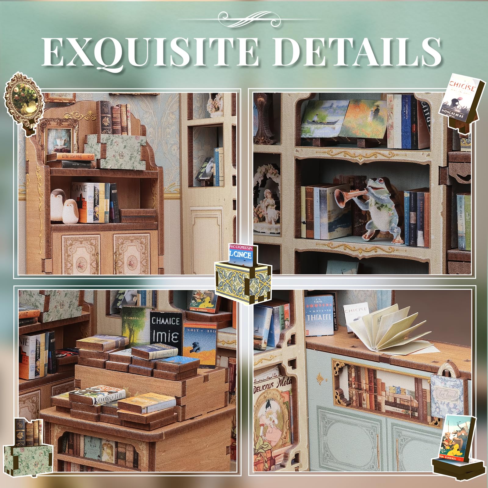 Cutefun Book Nook, kit fai da te per casetta in miniatura per adulti, scaffale per libri, puzzle 3D in legno, mini kit modello artigianale, regalo per donne amanti dei libri (Muse Bookstore)