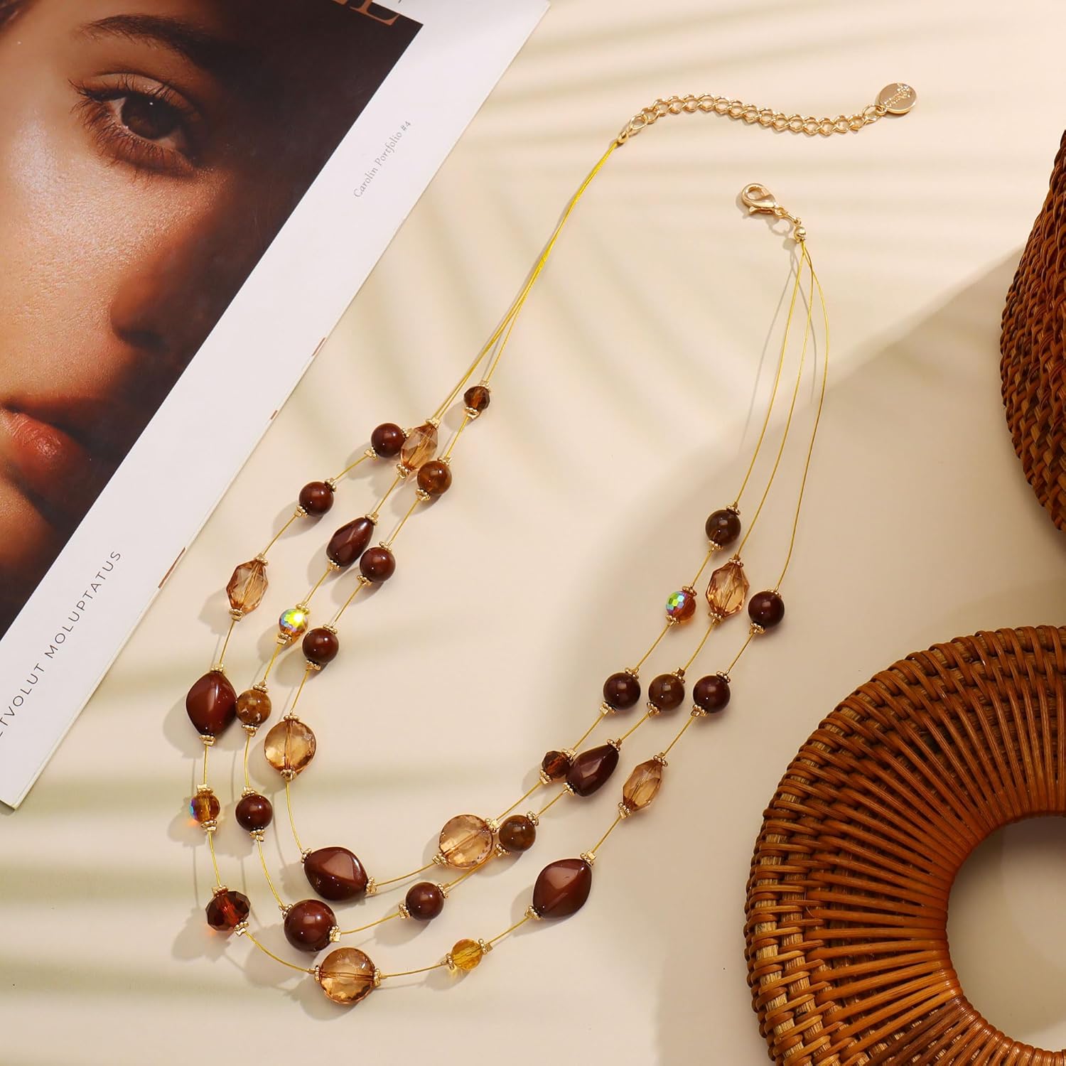 Coiris 3 Layers Illusion Wire Beaded Statement 19.5" Necklace for Women - Image 6