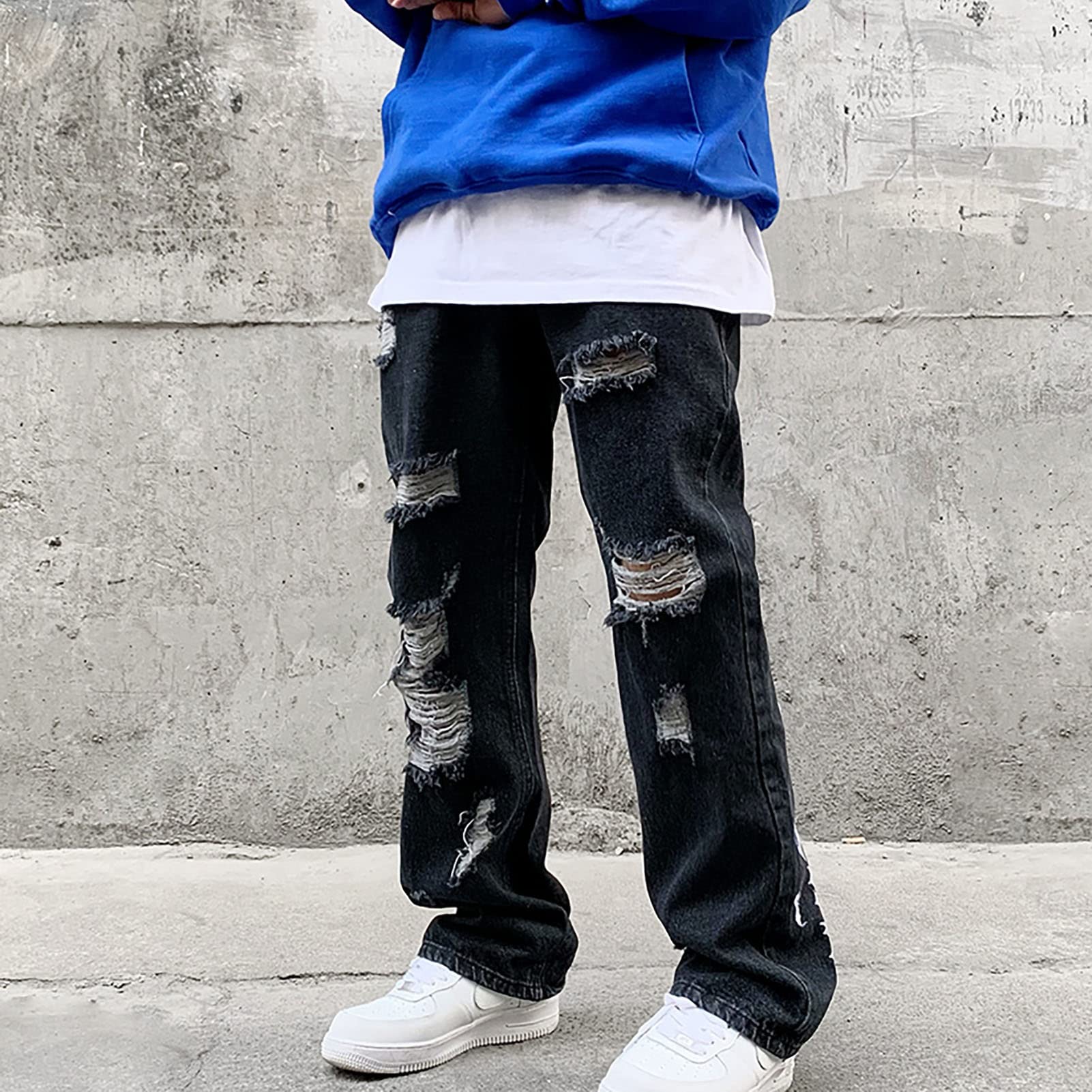SIYAN Męskie dżinsy z wysokim stanem i szerokimi nogawkami spodnie jeansowe lata 90-te Streetwear