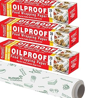 ALOUD CREATIONS 75 Meter Food Wrapping Paper Roll | Wrap Roti, Parantha, Sandwich & Burger | Keep Food Safe & Fresh | Oilproof Reusable Paper Wrap | Extra Wide 11 Inch | Paper Foil | 25M Pack of 3
